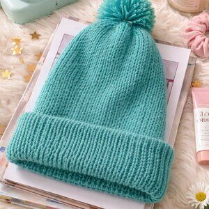 Cozy Teal Knit Pom Beanie | Winter Hat | Soft Ribbed Beanie | One Size